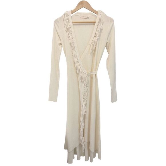 Tory Burch Knit Wrap Dress with Diagonal Fridge - Picture 1 of 9